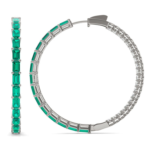 2 2/5 CTW Round Caydia Lab Grown Diamond Couture Multi Stone Inside Out Hoop Earrings 14K White Gold featuring Created Emerald