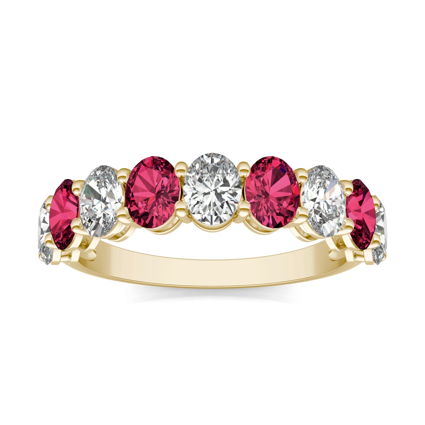 1 CTW Oval Caydia Lab Grown Diamond Couture Classic Anniversary Ring 14K Yellow Gold featuring Created Ruby
