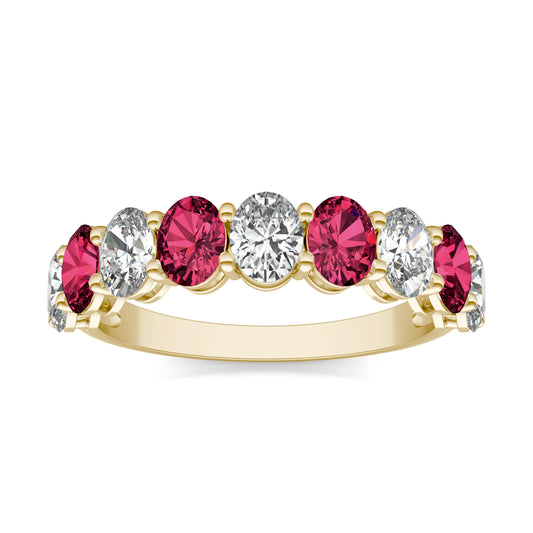 1 CTW Oval Caydia Lab Grown Diamond Couture Classic Anniversary Ring 14K Yellow Gold featuring Created Ruby