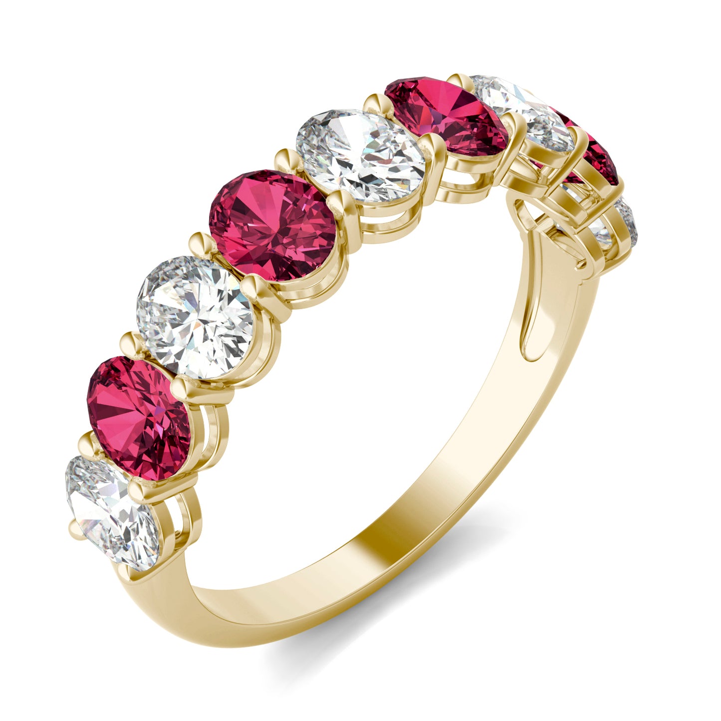 1 CTW Oval Caydia Lab Grown Diamond Couture Classic Anniversary Ring 14K Yellow Gold featuring Created Ruby