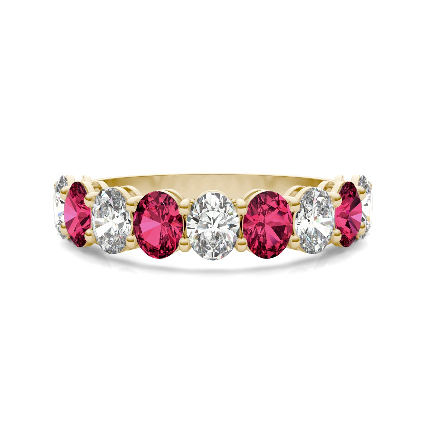 1 CTW Oval Caydia Lab Grown Diamond Couture Classic Anniversary Ring 14K Yellow Gold featuring Created Ruby