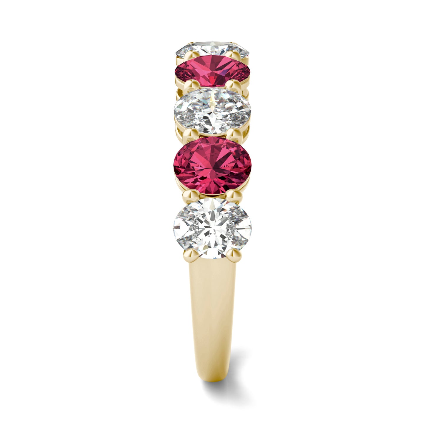 1 CTW Oval Caydia Lab Grown Diamond Couture Classic Anniversary Ring 14K Yellow Gold featuring Created Ruby