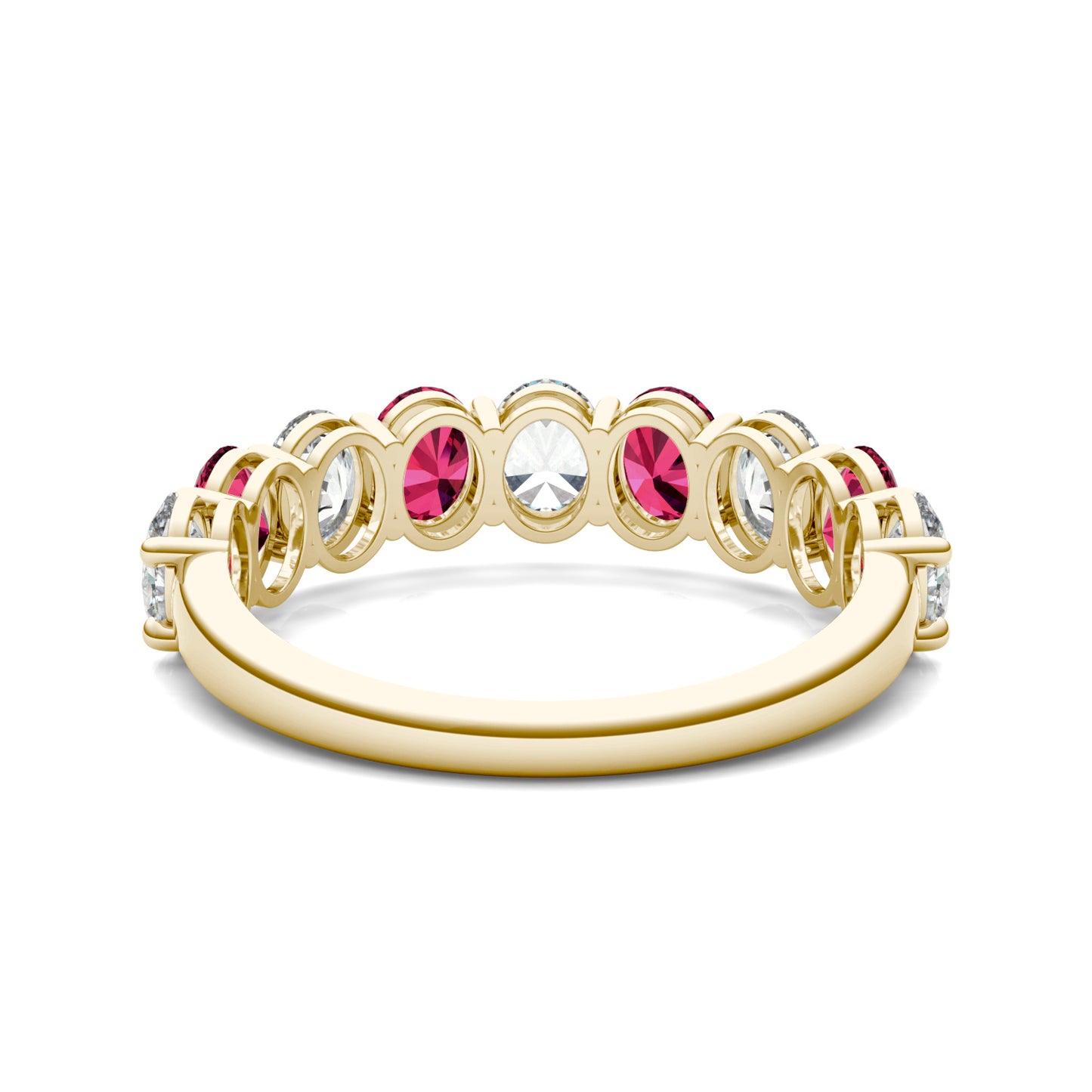 1 CTW Oval Caydia Lab Grown Diamond Couture Classic Anniversary Ring 14K Yellow Gold featuring Created Ruby