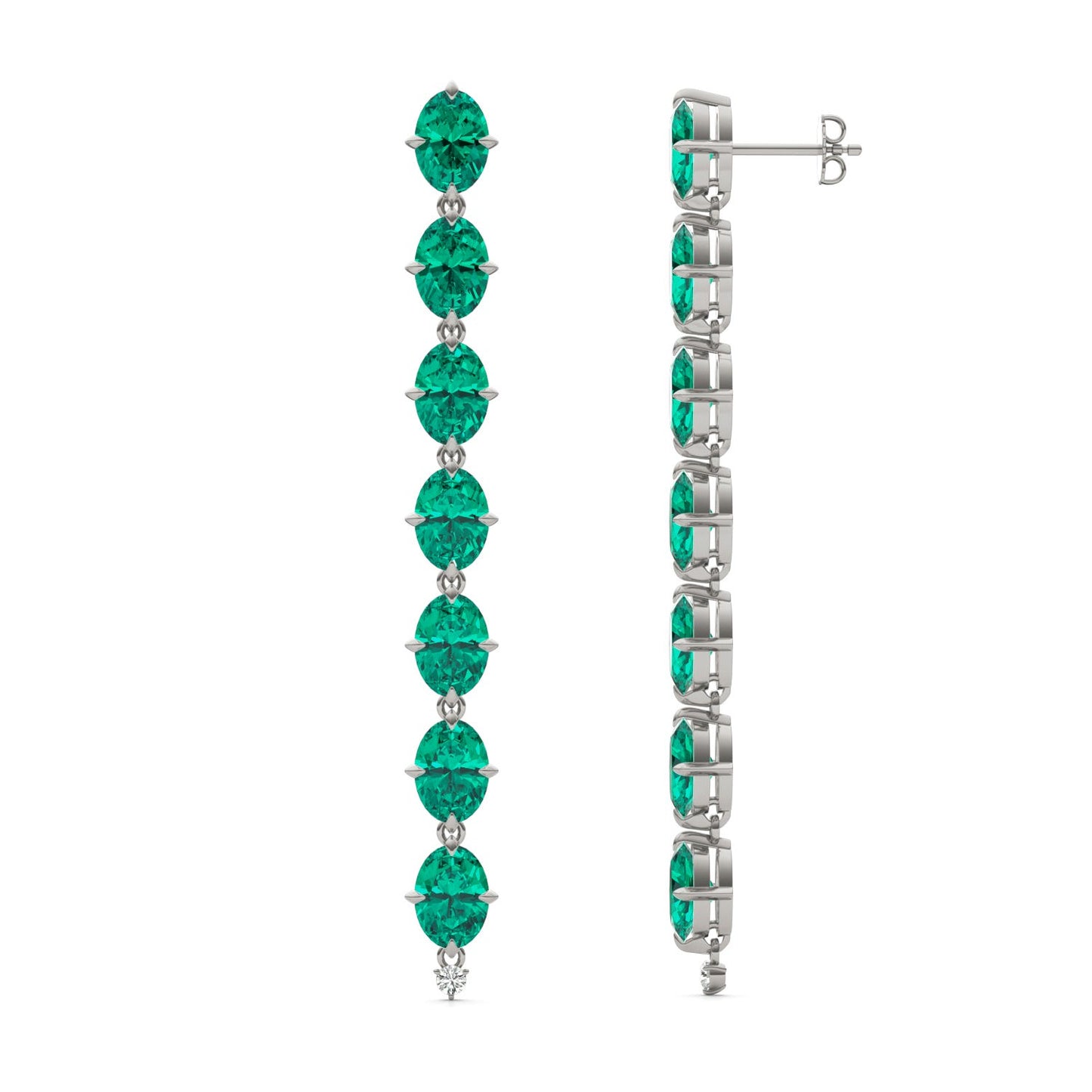 0.06 CTW Round Caydia Lab Grown Diamond Drop Earrings 14K White Gold featuring Created Emerald