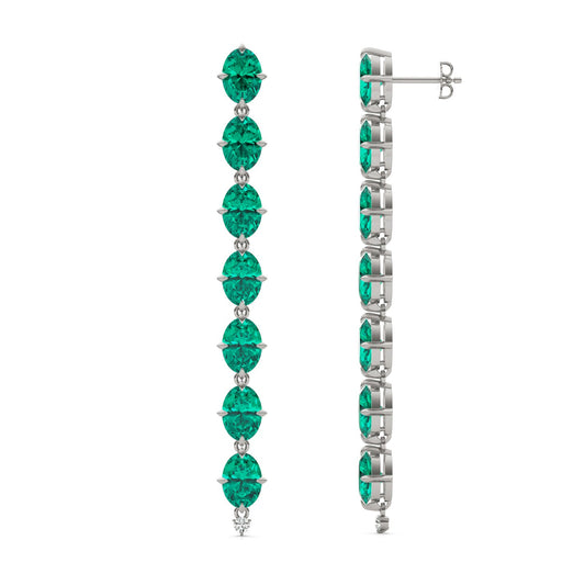 0.06 CTW Round Caydia Lab Grown Diamond Drop Earrings 14K White Gold featuring Created Emerald