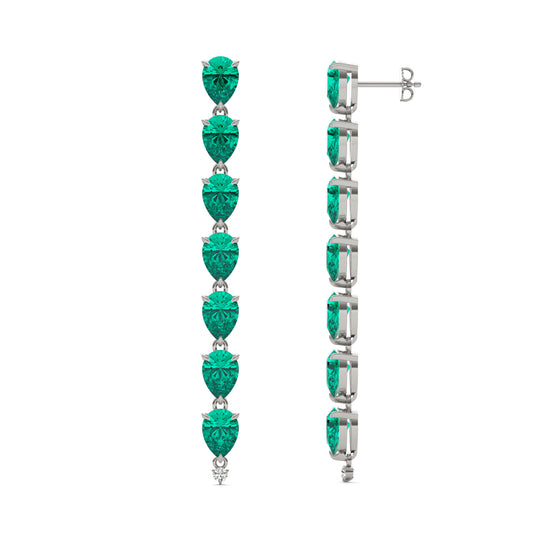 0.06 CTW Round Caydia Lab Grown Diamond Drop Earrings 14K White Gold Stone Color F featuring Created Emerald