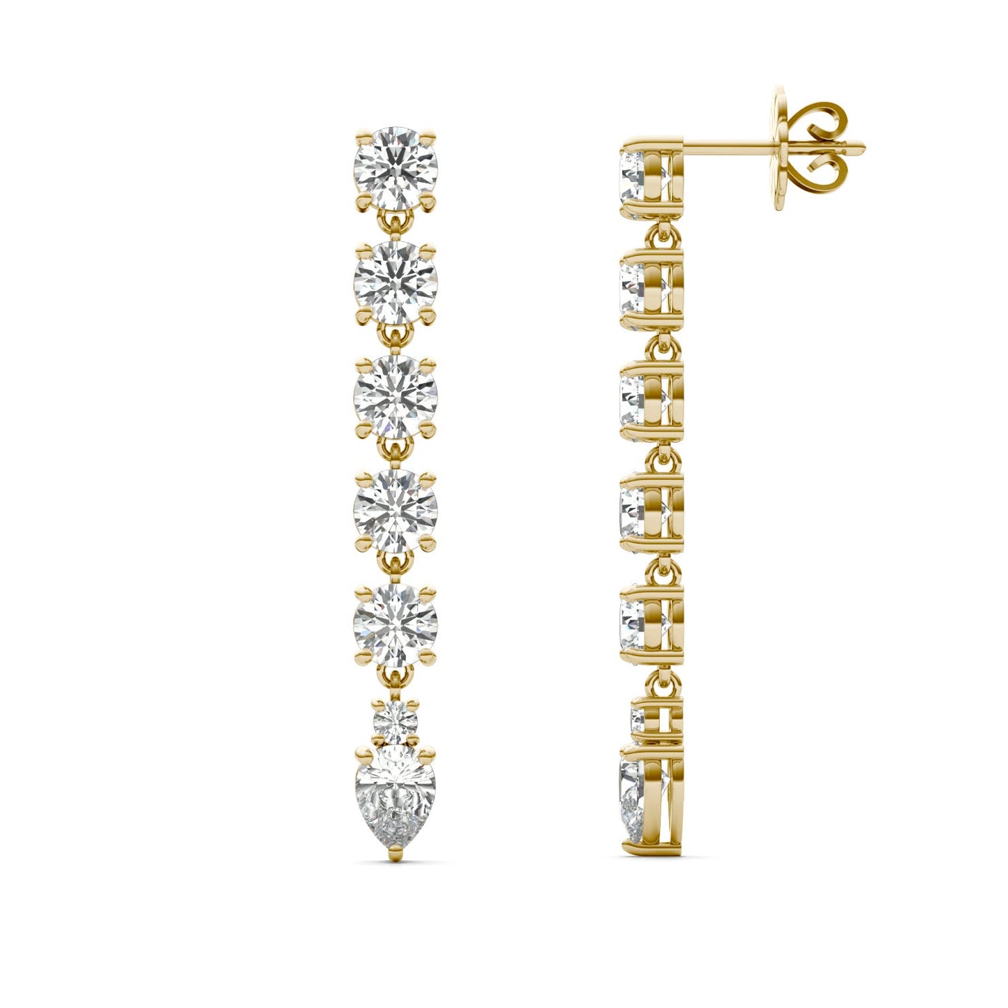 4 1/2 CTW Pear Caydia Lab Grown Diamond Couture Drop Stud Earrings 18K Yellow Gold