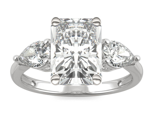 *SPECIAL ORDER* 2.70 CTW DEW Emerald Forever One Moissanite Three Stone Engagement Ring in 14K White Gold, DEF Color Grade, Ring Size 7.0