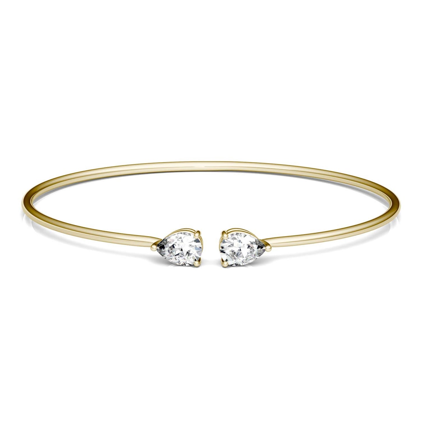 Forever One 1.54CTW Pear Near-Colorless Moissanite Open Cuff Bangle Bracelet in 14K Yellow Gold