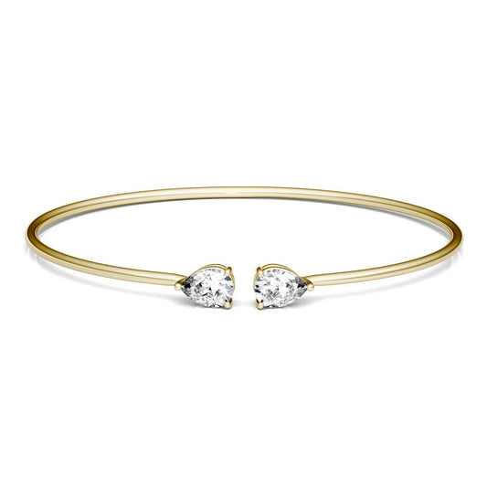 Forever One 1.54CTW Pear Near-Colorless Moissanite Open Cuff Bangle Bracelet in 14K Yellow Gold