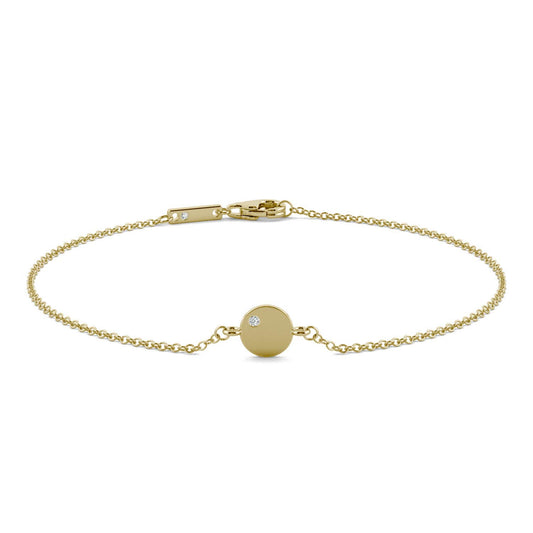 0.005 CTW DEW Round Forever One Moissanite Mini Disc Bracelet 14K Yellow Gold